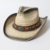 Vintage Hollow Out Straw Cowboy Beach Hat_Cwah3656