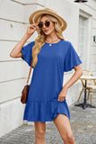 Solid Color Crew Neck Short Sleeve Pleated Dress