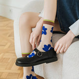 FLORAL KLEIN BLUE STRIPED GLASS STOCKINGS_CWMS0524