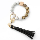 TASSEL WOOD SILICONE BEAD BRACELET KEYCHAIN_CWMM7018