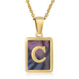 SQUARE SHELL 26 LETTER PENDANT NECKLACE_CWAJE0674