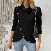 Women Solid Color Button Up Turtleneck Sweater_Cwoswl1508