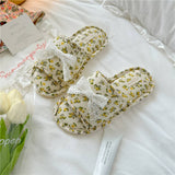 LACE BOW SMALL FLORAL THICK SOLED HOME SLIPPERS_CWMM2983