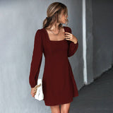 Square Collar Waist A-Line Patchwork Lace Dress