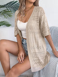 Solid-Color Hollowed-Out Mid-Sleeve Cardigan
