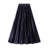 SLIMMING SHINY HIGH WAIST PLEATED MIDI SKIRT_CWBMS0329
