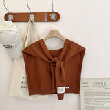 SOLID COLOR KNITTED KNOTTED SHAWL CASUAL COZY _CWASC0757