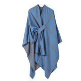SIDE STRAP SHAWL PLAID SLIT CAPE WARM SCARF_CWASC2167