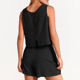 Stylish Sleeveless Blouse Shorts Two Piece Set_Cwstb0495