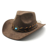 ETHNIC STYLE FAUX SUEDE WESTERN COWBOY FELT HAT_CWAH0829
