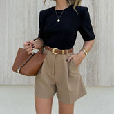 Solid Color Loose Straight Leg Slacks