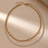 FASHION CUBAN CHAIN ZIRCONIA DOUBLE LAYER NECKLACE_CWMM3641