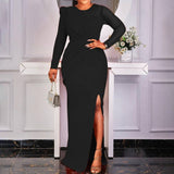 MESH SPLICING SOLID COLOR FASHIONABLE SLIT DRESS_CWDMD3708