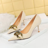 SHALLOW MOUTHED POINTED METAL BUCKLE HIGH HEELS_CWSHH0049