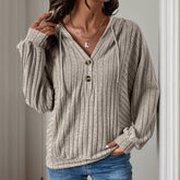 Solid Color Woolen Pit Strip Hoodie For Women