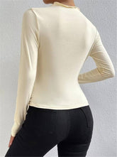 Solid-Color Fitted, Pleated Long-Sleeved T-Shirt