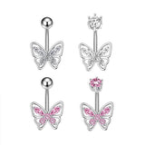 FLOWER BUTTERFLY BRASS CZ NAVEL RING PIERCING_CWMM9376