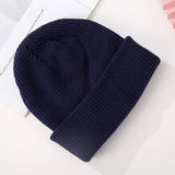 Cwah04349_Thick Knit Beanie Hat Unisex Black Winter