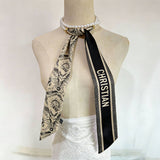 Black White Pearl Silk Scarf Belt_Cwasc04002