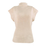 Solid Sleeveless Turtleneck Shoulder Pad Sweater