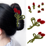 Alloy Flocking Tulip Hairpin Flower Grab Clip_Cwaha5997