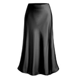 SATIN SKIRT HIGH WAIST ELASTIC SLANTED LONG SKIRT_CWBSS0387