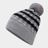 NEW CONTRAST STRIPED POM POM KNITTED HAT_CWAH1609