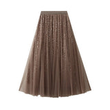 SEQUIN TULLE A LINE MAXI SKIRT WITH FLOWING DRAPE_CWBMS0377