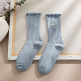 FLOWER EMBROIDERY CREW RUFFLE SOCKS WOMEN_CWMS0293