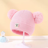 SOLID COLOR CHILDRENS DOUBLE BALL KNITTED HAT_CWAH1742
