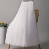 SOLID COLOR ELASTIC WAIST MESH TULLE A LINE SKIRT_CWBLS0372
