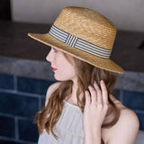 SIMPLE SUN PROTECTION FLAT TOP BEACH HAT STRAW HAT_CWAH1331