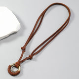 SIMPLE DOUBLE CIRCLE PENDANT COWHIDE NECKLACE_CWMM4607