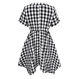 V-Neck Plaid Irregular Dress