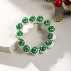 ST PATRICKS DAY WHITE WOOD BEAD BRACELET SET_CWMM3505