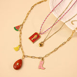 FRUIT PENDANT NECKLACE WITH STONE COTTON CORD_CWMM8873