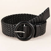 Versatile Black Round Buckle Woven Belt_Cwabe0453