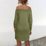 Solid Color Long-Sleeved Off-Shoulder Knit Dress