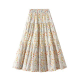 SWEET FLORAL A LINE ELASTIC WAIST MIDI SKIRT_CWBMS0365