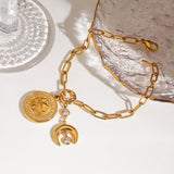18K GOLD COIN MOON ZIRCON BRACELET TITANIUM_CWAJE4703