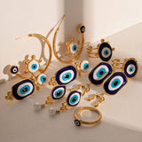 OIL DRIPPING BLUE EVIL EYE PENDANT RINGS EARRINGS_CWAJE0621