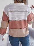 V-Neck Color-Blocked Lantern Sleeve Sweater