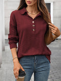Solid-Color Lapel Button Long-Sleeved Sweatshirt