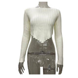 Solid-Color Long-Sleeved Knitted Short Crop Top