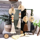 ROUND WOODEN BEADED TASSEL KEYCHAIN_CWMM1560