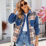 Washed Plaid Casual Denim Long-Sleeved Jacket