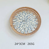 RATTAN SHELL ROUND FRUIT PLATE TEA TRAY_CWMM4537
