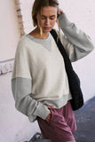 Two-Tone Round-Neck Loose Pullover Hoodie