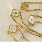 Cwaje1959_Adjustable Four Leaf Clover Letter Shell Bracelet