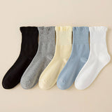 THIN SOLID RUFFLE CREW SOCKS FOR SUMMER_CWMS1374